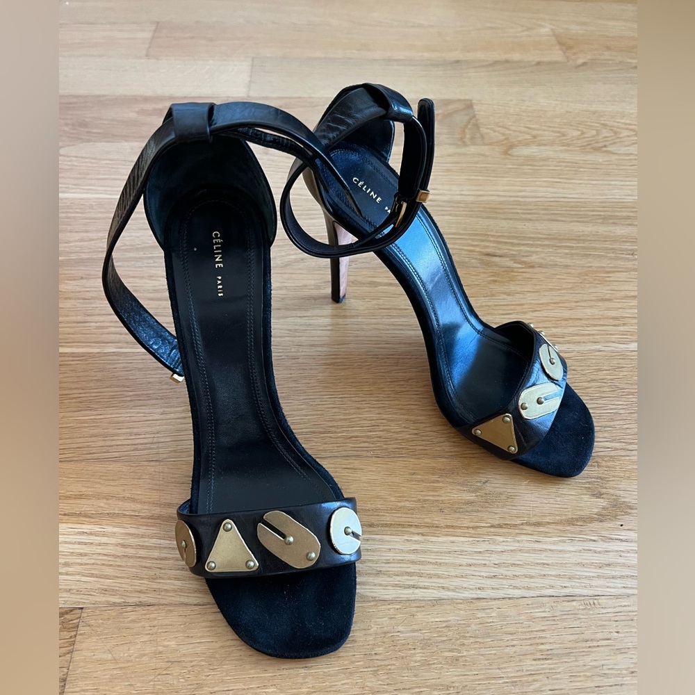 Celine Black Leather Heel Sandals - Size 39.5 / US 9.5